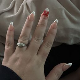 Medium Almond with French tips & a bow Medium Almond with French tips & a bow