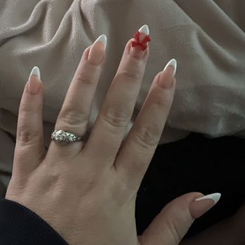 Mimi's Nails & Spa - Medium Almond with French tips & a bow - Waxing Near Me - Long Beach, California Mimi's Nails & Spa - Medium Almond with French tips & a bow - Waxing Near Me - Long Beach, California