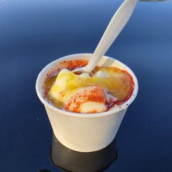 Hayek Market - Cinco de Mayo special - pineapple sherbet with pineapple topping and a splash of chamoy and tajin