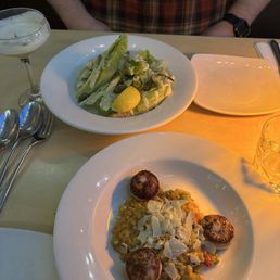 Scallops; Caesar salad Scallops; Caesar salad