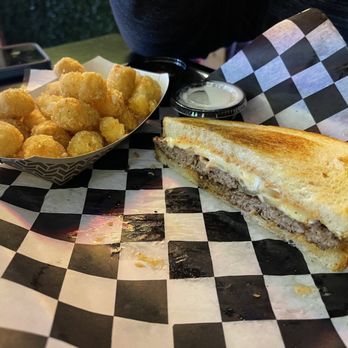 Marietta Melt Yard - Patty melt with tater tots - Sports Bars Near Me - Marietta, Georgia Marietta Melt Yard - Patty melt with tater tots - Sports Bars Near Me - Marietta, Georgia