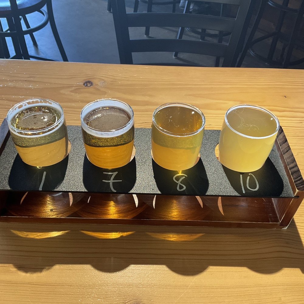 Flight in taproom. Flight in taproom.