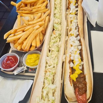 Doogie's - First visit.  One with Cole Slaw and the other with chili, yellow mustard, and onions. - Hot Dogs Near Me - Newington, Connecticut