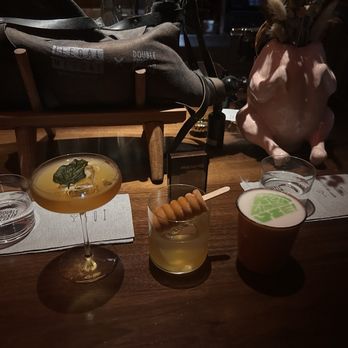 Double Chicken Please - Melon prosciutto (left), Thai curry (center), key lime pie (right) - Cocktail Bars Near Me - New York, New York Double Chicken Please - Melon prosciutto (left), Thai curry (center), key lime pie (right) - Cocktail Bars Near Me - New York, New York