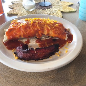 Girasol Cafe and Bakery - Red Chile Burrito with Jalapeño bacon, potatoes, and egg. - Bakeries Near Me - Amarillo, Texas Girasol Cafe and Bakery - Red Chile Burrito with Jalapeño bacon, potatoes, and egg. - Bakeries Near Me - Amarillo, Texas