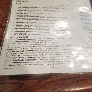 Kellys Bleachers - Beer list 07/20 - Sports Bars Near Me - Wind Lake, Wisconsin