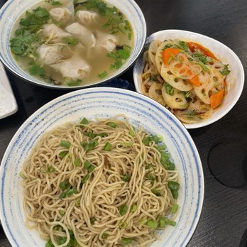 Jiangnan Handmade Dim Sum - Oil noodles, oat salad, pork and bamboo soup wontons. - Dim Sum Near Me - Toronto, Ontario
