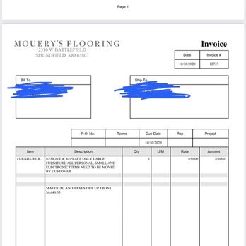Mouery's Flooring - Invoice - Carpeting Near Me - Springfield, Missouri