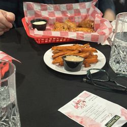 The Tannery Bar and Grill - Buffalo wings with sweet potato fries and cinnamon butter