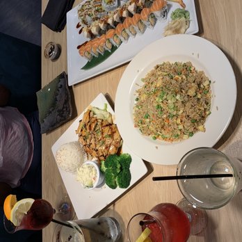 Sushi Vibe - Chicken teriyaki. Egg fried rice. the middle sushi one was our waiter Ian's suggestion and we ate that one up!!!! - Sushi Bars Near Me - Phoenix, Arizona Sushi Vibe - Chicken teriyaki. Egg fried rice. the middle sushi one was our waiter Ian's suggestion and we ate that one up!!!! - Sushi Bars Near Me - Phoenix, Arizona