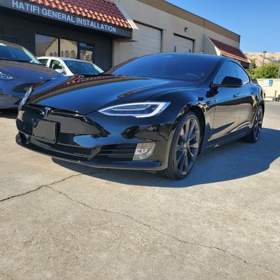 Photo of 68 Auto Detail - Milpitas, CA, US. Tesla Model S ceramic coated with Pearl Nano, chrome delete to satin black and all windows tinted with Llumar Formula One Pinnacle