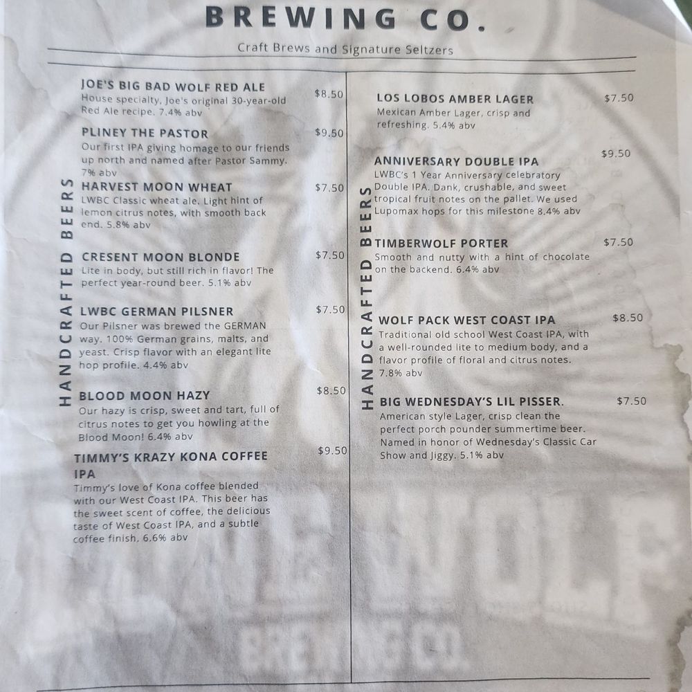 Lone Wolf Brewing - Menu - Breweries Near Me - Yorba Linda, California Lone Wolf Brewing - Menu - Breweries Near Me - Yorba Linda, California