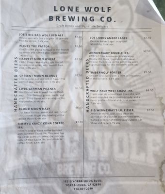 Menu photo 8 Lone Wolf Brewing Yorba Linda, CA Menu photo 8 Lone Wolf Brewing Yorba Linda, CA