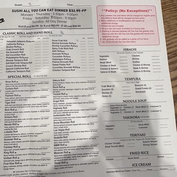 Kintaro - All you can eat menu - Japanese Near Me - Tucson, Arizona