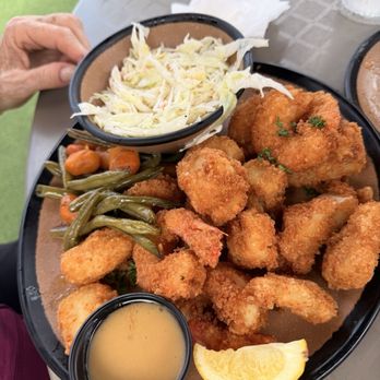 Crabby's Oceanside - Fried Shrimp and fried white fish special with veggies and coleslaw - Seafood Near Me - Daytona Beach, Florida Crabby's Oceanside - Fried Shrimp and fried white fish special with veggies and coleslaw - Seafood Near Me - Daytona Beach, Florida