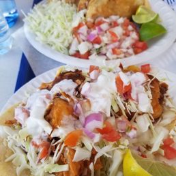 Fish and shrimp tacos... so good!
