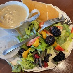The Little Mustard Seed Tearoom - Salad and cheeseburger soup and egg salad sandwich