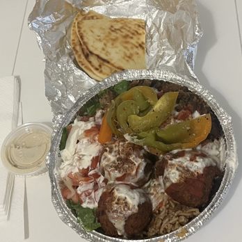 Halal House - Medium - Build Your Own Plate - falafel + gyro, half rice, half salad. Very yummy! - Mediterranean Near Me - Northridge, California
