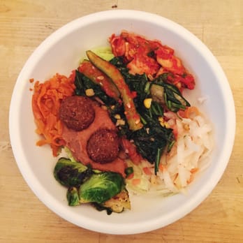 Kimchi Grill - Vegan kimchi bowl with roasted veggies and tofu edamame falafel - Korean Near Me - Brooklyn, New York