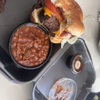 Mission BBQ - Fairless Hills - Smoked Cheeseburger w/Baked beans with Brisket. Not bad. Wishing it was medium rare. - Barbeque Near Me - Fairless Hills, Pennsylvania Mission BBQ - Fairless Hills - Smoked Cheeseburger w/Baked beans with Brisket. Not bad. Wishing it was medium rare. - Barbeque Near Me - Fairless Hills, Pennsylvania