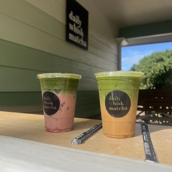 Daily Whisk Matcha - Strawberry matcha (macadamia nut milk) + dirty matcha (almond milk + big island honey) - Cafes Near Me - Honolulu, Hawaii Daily Whisk Matcha - Strawberry matcha (macadamia nut milk) + dirty matcha (almond milk + big island honey) - Cafes Near Me - Honolulu, Hawaii
