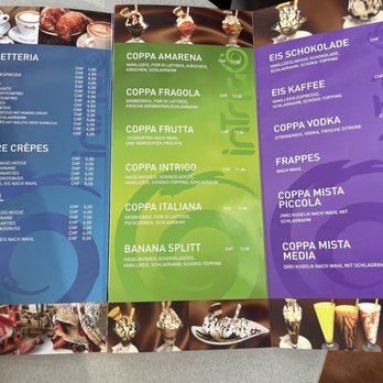 Intrigo Gelateria - Menu - Ice Cream & Frozen Yogurt Near Me - Thun, BE