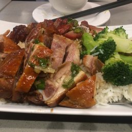 3 kinds bbq on rice. Large $8.50. Soya chicken , BBQ pork, duck 3 kinds bbq on rice. Large $8.50. Soya chicken , BBQ pork, duck
