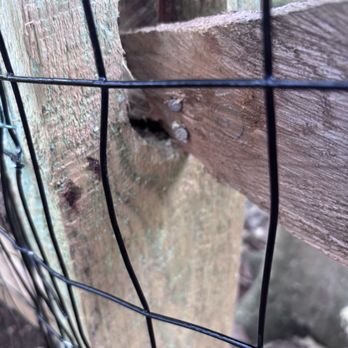 Long Fence - Poor workmanship.  Post should be set to allow the rail to sit in the hole with out nails. - Fences & Gates Near Me - Chantilly, Virginia