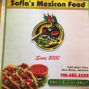 Sofia's Mexican Food - Menu front cover - Mexican Near Me - Gila Bend, Arizona Sofia's Mexican Food - Menu front cover - Mexican Near Me - Gila Bend, Arizona