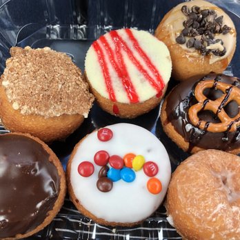 Peace Love & Little Donuts - Coffee cake, strawberry lemonade, salted caramel macchiato, Boston creme, vanilla frosted w/ m&m's, choc pretzel with sea salt, & glazed - Donuts Near Me - Naples, Florida Peace Love & Little Donuts - Coffee cake, strawberry lemonade, salted caramel macchiato, Boston creme, vanilla frosted w/ m&m's, choc pretzel with sea salt, & glazed - Donuts Near Me - Naples, Florida