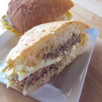 Halcyon - Egg panini w sausage and cheese - amazing - Coffee & Tea Near Me - Austin, Texas