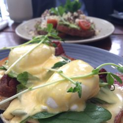 Zeebra Cafe - Eggs benedict with crispy bacon. Well poached!