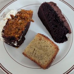 Lizzie's - Carrot cake, chocolate cake, lemon tea cake (note: these are cut in half)