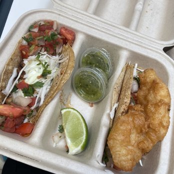 Summer Salt - Pan Seared Adobo Fish Taco and Baja Crispy Fish Burrito - Tacos Near Me - New York, New York Summer Salt - Pan Seared Adobo Fish Taco and Baja Crispy Fish Burrito - Tacos Near Me - New York, New York