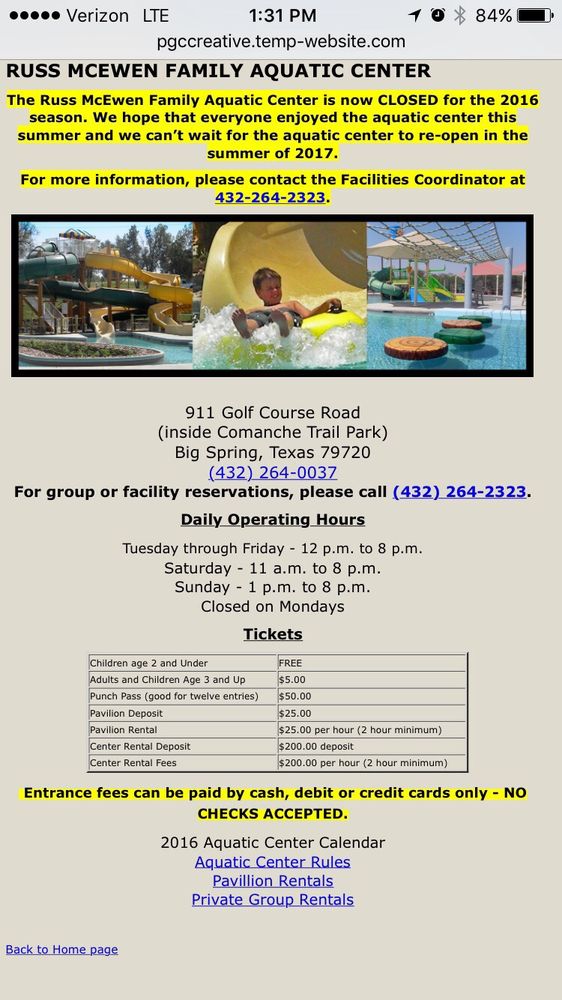 Russ Mcewen Family Aquatic Center, Big Spring Roadtrippers