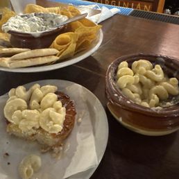 Cream cheese dip with some spinach and a Mac and cheese Cream cheese dip with some spinach and a Mac and cheese