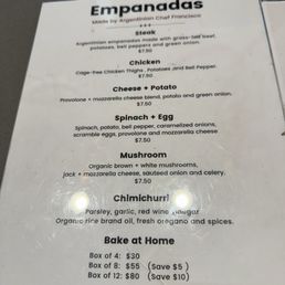 Empanada menu - December 2025 Empanada menu - December 2025