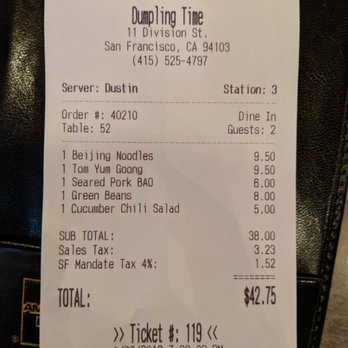 Dumpling Time - Cost before tips. Great quality & affordable! Tue dinner 2018-01-23 - Dim Sum Near Me - San Francisco, California Dumpling Time - Cost before tips. Great quality & affordable! Tue dinner 2018-01-23 - Dim Sum Near Me - San Francisco, California