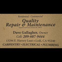Quality Repair & Maintenance - Electrical, Plumbing and Carpentry LODI * GALT (209) 607-9444