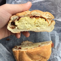 Bacon egg and cheese on a hard roll