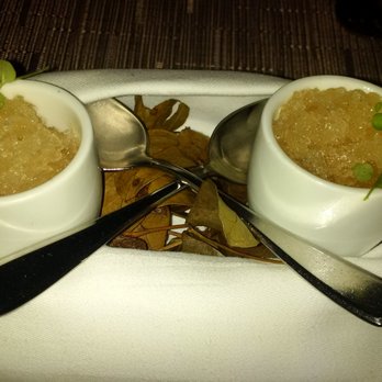 Canoe - Wintergreen amuse-bouche (palate cleanser) of sweet wintergreen granita and some wintergreen leaves. - Canadian (New) Near Me - Toronto, Ontario Canoe - Wintergreen amuse-bouche (palate cleanser) of sweet wintergreen granita and some wintergreen leaves. - Canadian (New) Near Me - Toronto, Ontario