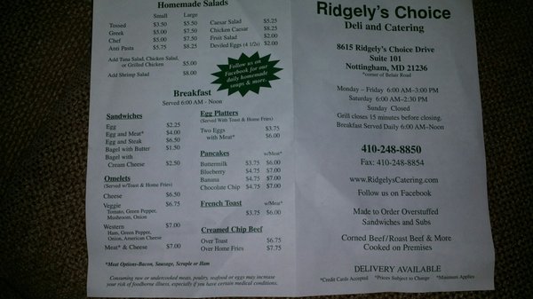 Menu photo 4 Ridgely's Choice Deli & Catering Nottingham, MD Menu photo 4 Ridgely's Choice Deli & Catering Nottingham, MD