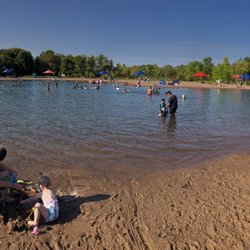 Elm Creek Swimming Pond - Pano of the swimming area from concession side of pond.