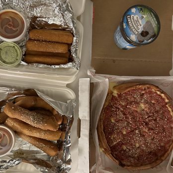 Nancy's Pizza Chicago West Loop - Homemade Fried Mozzarella, Italian Breadsticks, Ben & Jerrys Chocolate Fudge Brownie, and 9" Small Original Stuffed Pizza w/ pepperoni - Pizza Near Me - Chicago, Illinois Nancy's Pizza Chicago West Loop - Homemade Fried Mozzarella, Italian Breadsticks, Ben & Jerrys Chocolate Fudge Brownie, and 9" Small Original Stuffed Pizza w/ pepperoni - Pizza Near Me - Chicago, Illinois