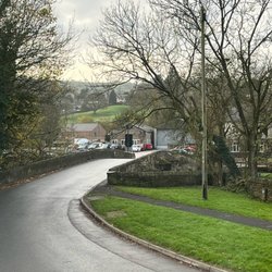 The Square And Compass - A one lane bridge outside the square and compass.