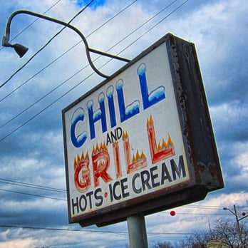 Chill & Grill - Even on an overcast April day, the sign for the Chill & Grill stands out! - Ice Cream & Frozen Yogurt Near Me - Palmyra, New York
