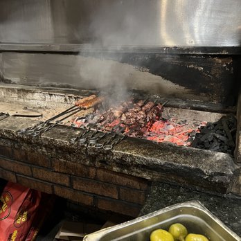 Santarpio's Pizza - REAL grill skewers of lamb and chicken - Pizza Near Me - Boston, Massachusetts