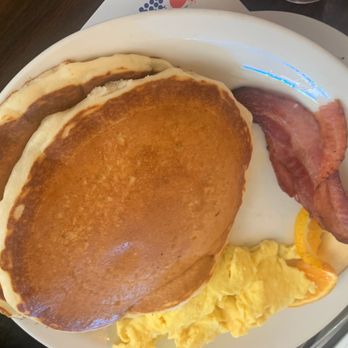 Paula's Pancake House - Hubby's buttermilk pancakes with scrambled eggs & bacon. - Breakfast & Brunch Near Me - Solvang, California