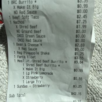 Baker's Drive-Thru - Receipt - Burgers Near Me - Colton, California