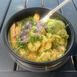Vegan chicken, egg and cilantro bowl